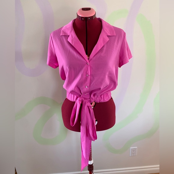 Vintage Handmade Fuchsia Pink Front Tie Blouse - Picture 2 of 3
